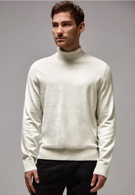 Thumbnail - Street One MEN Männer Basic Rollkragenpullover in Weiß, Gr: L