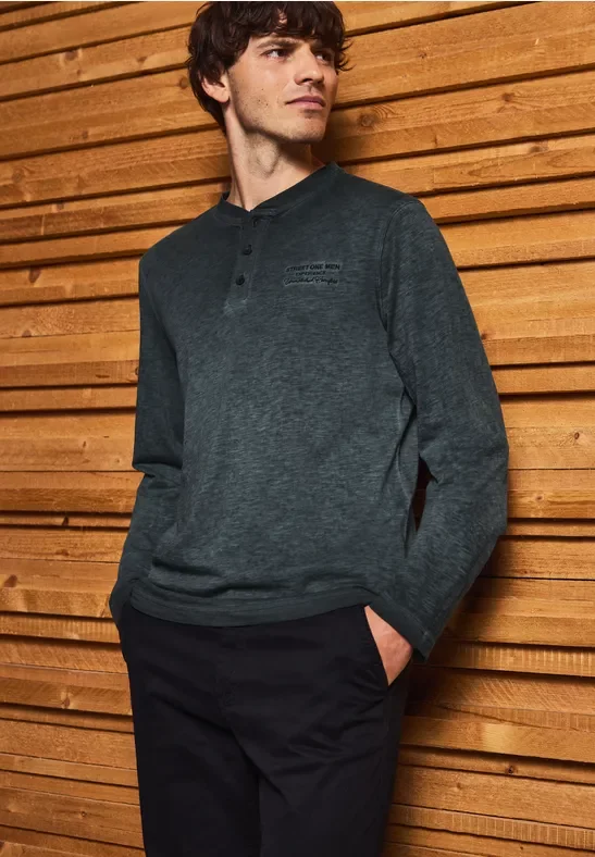 Thumbnail - Street One MEN Männer Henley Langarmshirt in Schwarz, Gr: 3XL