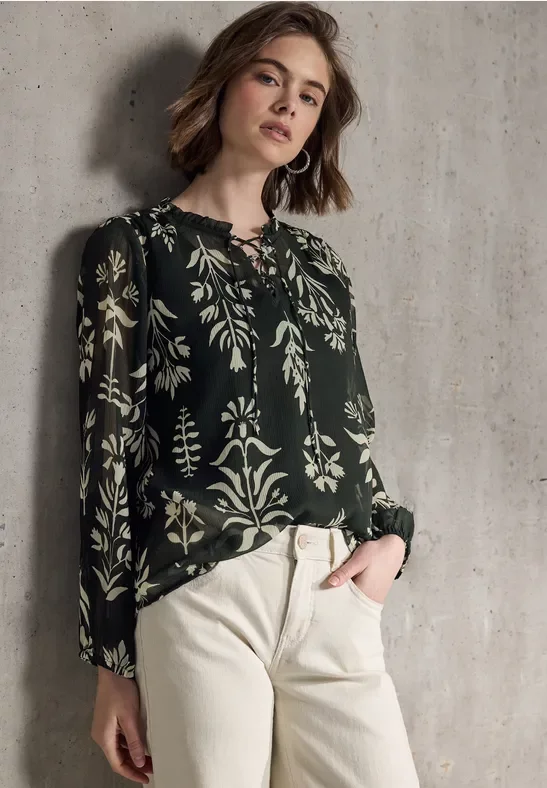 Thumbnail - Street One Studio Frauen Gemusterte Chiffon-Tunika in Grün, Gr: 36