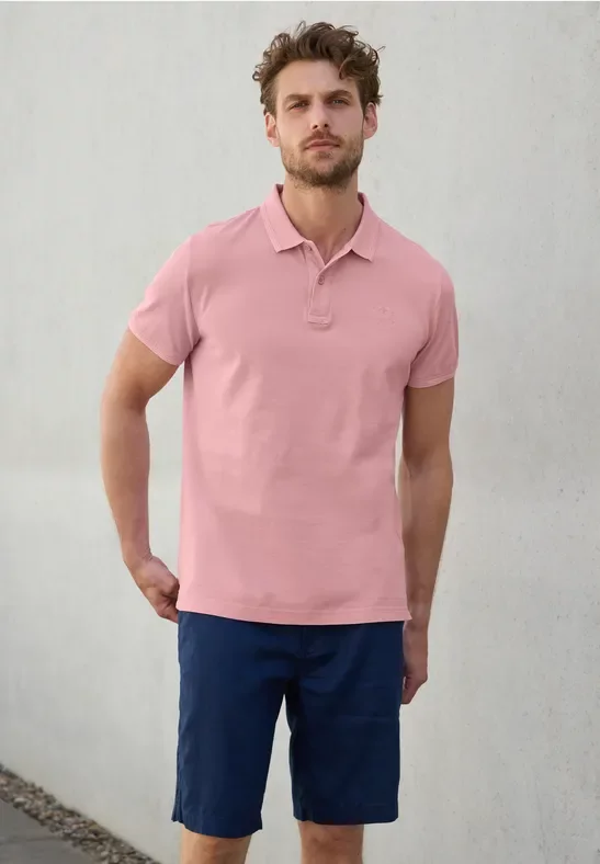 Thumbnail - Street One MEN Männer Garment dye Piqué Poloshirt in Rosa, Gr: 3XL