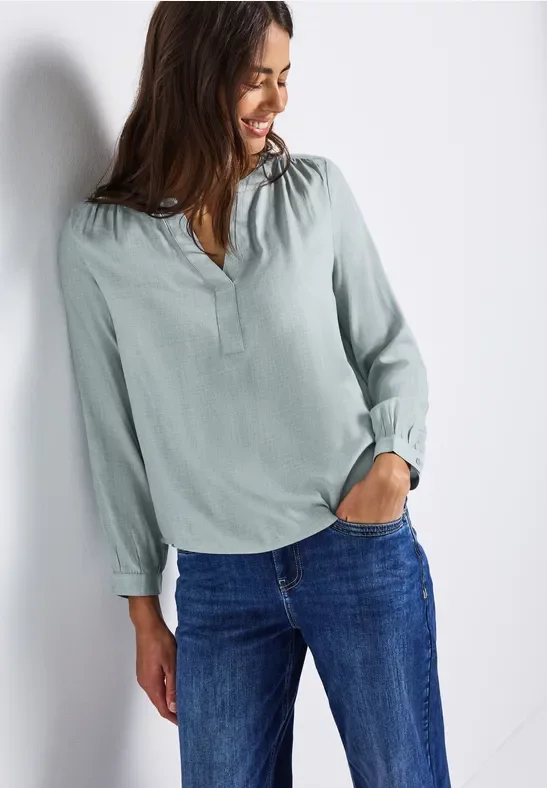 Street One Frauen Split Neck Melange Tunika in Blau, Gr: 36