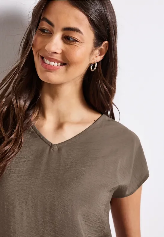 Street One Frauen V-Neck Blusenshirt in Braun, Gr: 34