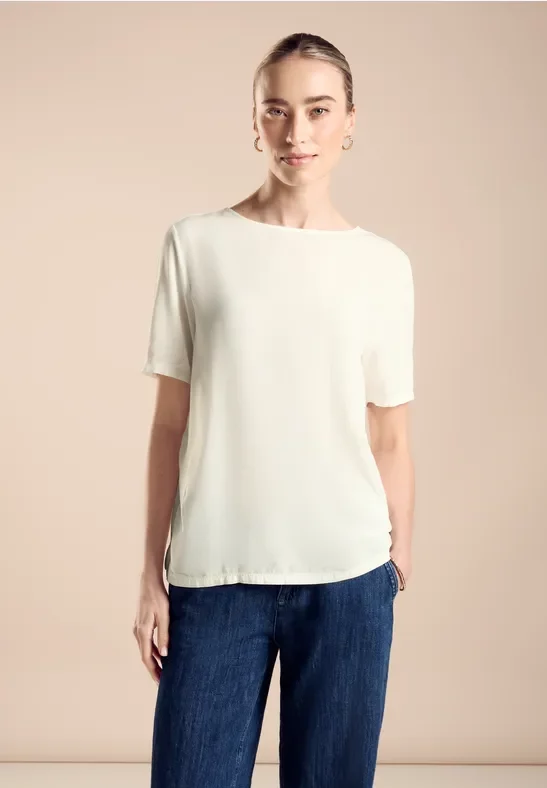 Street One Frauen Materialmix T-Shirt in Weiß, Gr: 44