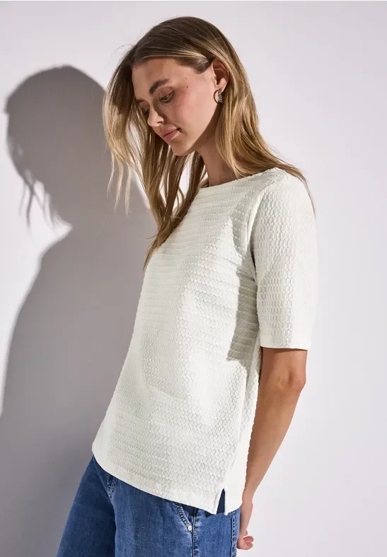 Thumbnail - Street One Frauen T-Shirt mit Struktur in Weiß, Gr: 44