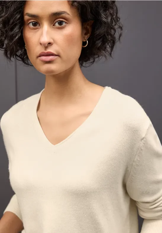 Thumbnail - Street One Frauen Kuscheliger V-Neck Pullover in Beige, Gr: 38