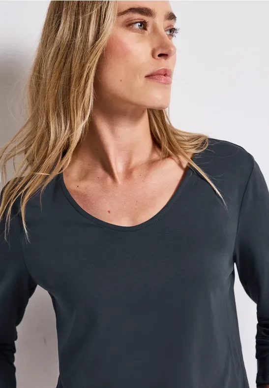 Street One Frauen Langarmshirt in Unifarbe in Blau, Gr: 46