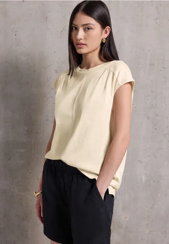 Thumbnail - Street One Studio Frauen Jersey-Shirt mit Raffung in Beige, Gr: 42