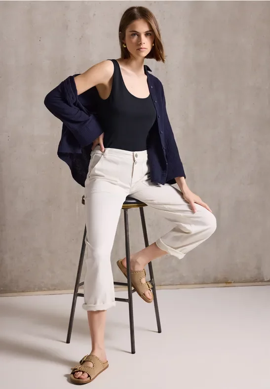 Street One Studio Frauen Basic Jersey-Top in Blau, Gr: 46