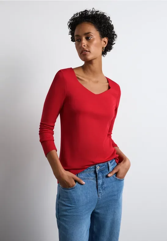 Street One Frauen Langarmshirt Carreé in Rot, Gr: 42