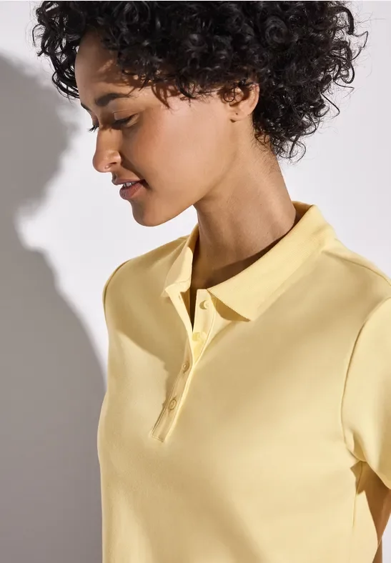 Street One Frauen Poloshirt mit Rippstruktur in Gelb, Gr: 46