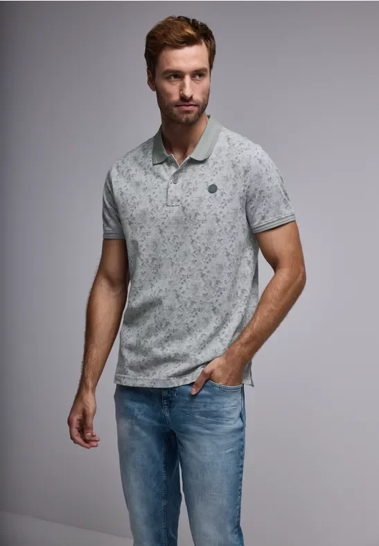 Street One MEN Männer Piqué Poloshirt mit Print in Grün, Gr: S