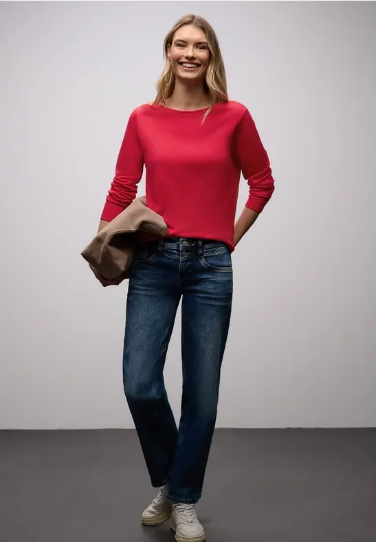 Street One Frauen Shirt in Unifarbe in Rot, Gr: 34