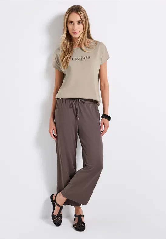 Street One Frauen Shirt mit Folien-Wording in Beige, Gr: 34