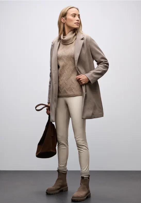 Street One Frauen Leder Look Leggings in Beige, Gr: 40