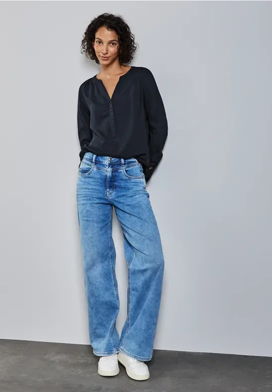 Street One Frauen Basic Bluse in Unifarbe in Blau, Gr: 38