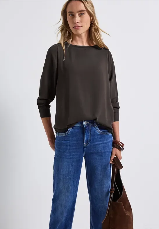 Street One Frauen Materialmix Chiffon Shirt in Braun, Gr: 42