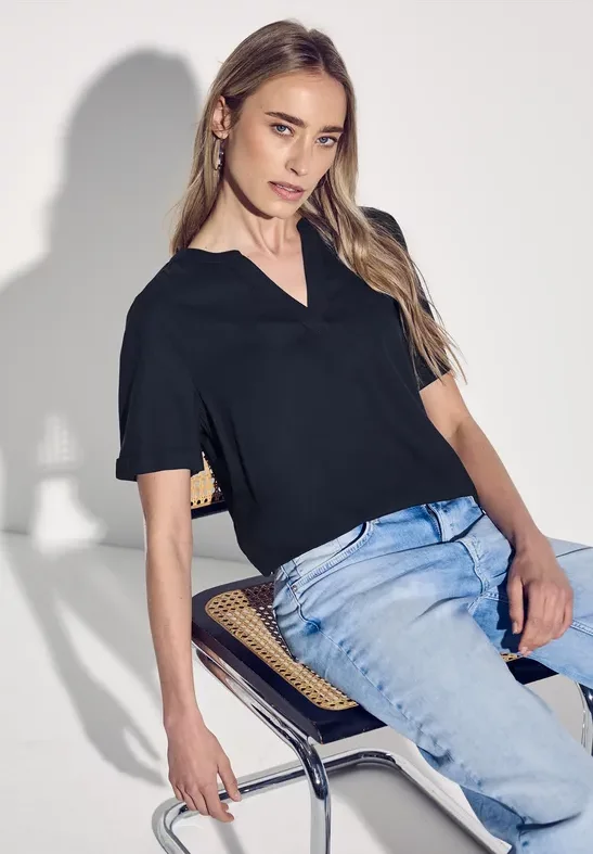 Thumbnail - Street One Frauen Bluse in Unifarbe in Blau, Gr: 34