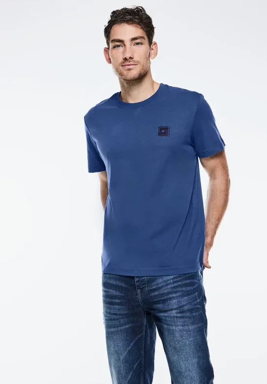 Street One MEN Männer T-Shirt mit Chestartwork in Blau, Gr: L