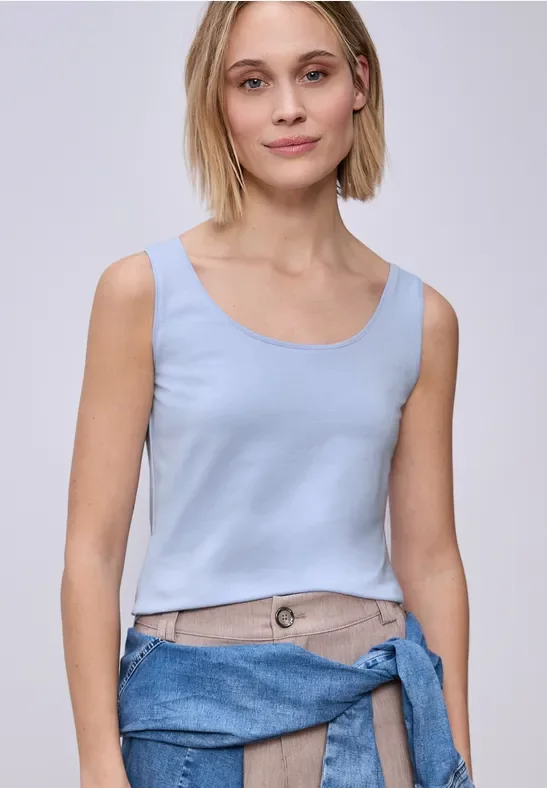 Street One Frauen Basic Top aus softem Jersey in Blau, Gr: 34
