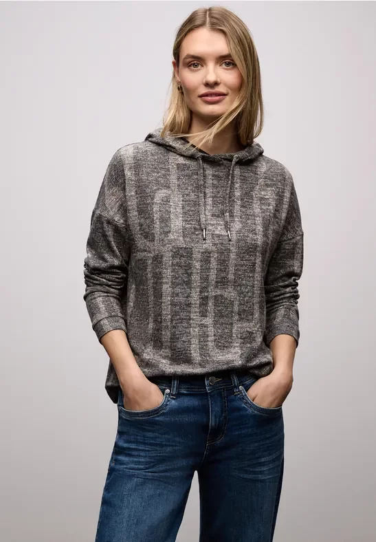 Street One Frauen Gemusterter Hoodie Shirt in Braun, Gr: 40