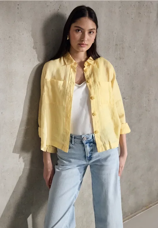 Street One Studio Frauen Leinen-Hemdbluse in Gelb, Gr: 44