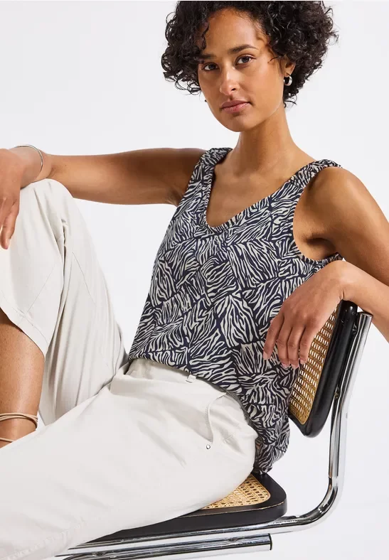 Thumbnail - Street One Frauen Print-Top mit Raffung in Blau, Gr: 36
