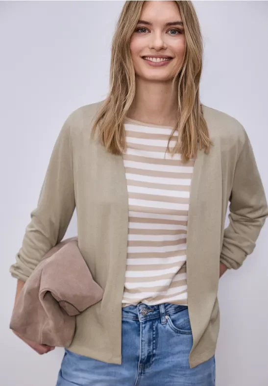 Street One Frauen Langarm Jacke in offener Passform in Beige, Gr: 38