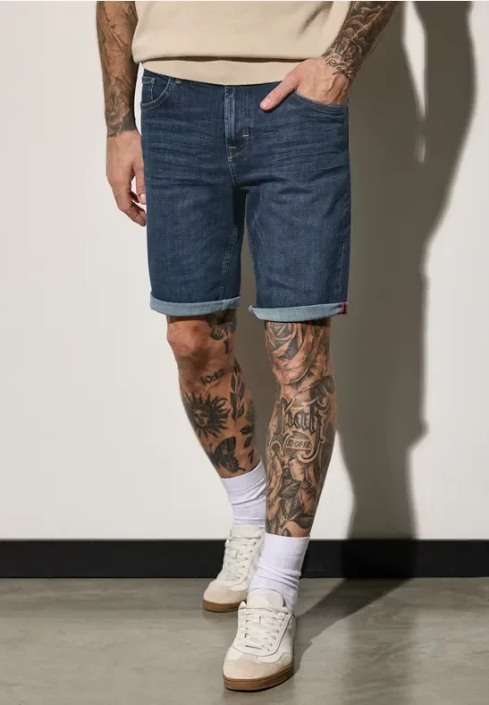 Thumbnail - Street One MEN Männer Stretch Jeansshorts in Blau, Gr: 31