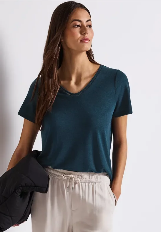 Street One Frauen Leinen-Look T-Shirt in Türkis, Gr: 36