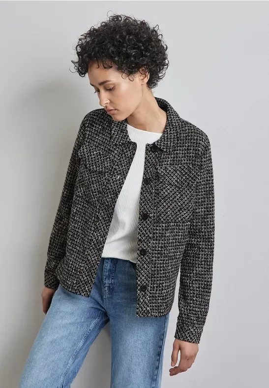 Street One Frauen Kurze Bouclé Jacke in Schwarz, Gr: 44