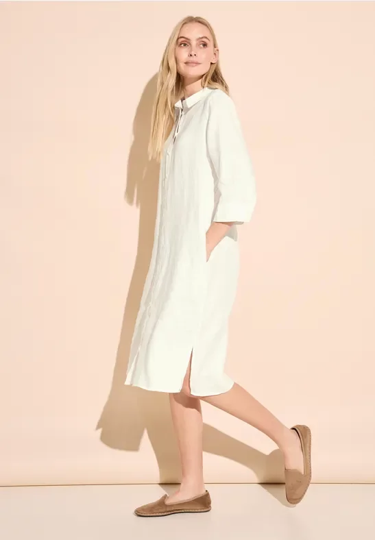 Street One Frauen Hemdblusen Leinen Kleid in Weiß, Gr: 38