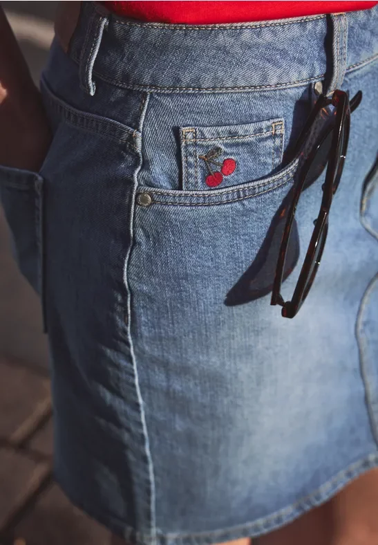 Street One Studio Frauen Kurzer Jeansrock im High Waist Fit in Blau, Gr: 42