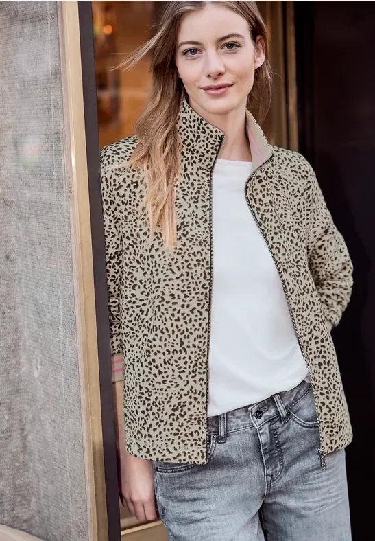 Street One Studio Frauen Jacke mit Leo-Muster in Schwarz, Gr: 44