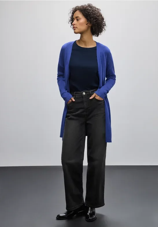 Street One Frauen Langer Cardigan in Blau, Gr: 36