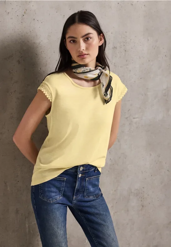 Street One Studio Frauen Shirt mit Häkeldetails in Gelb, Gr: 46