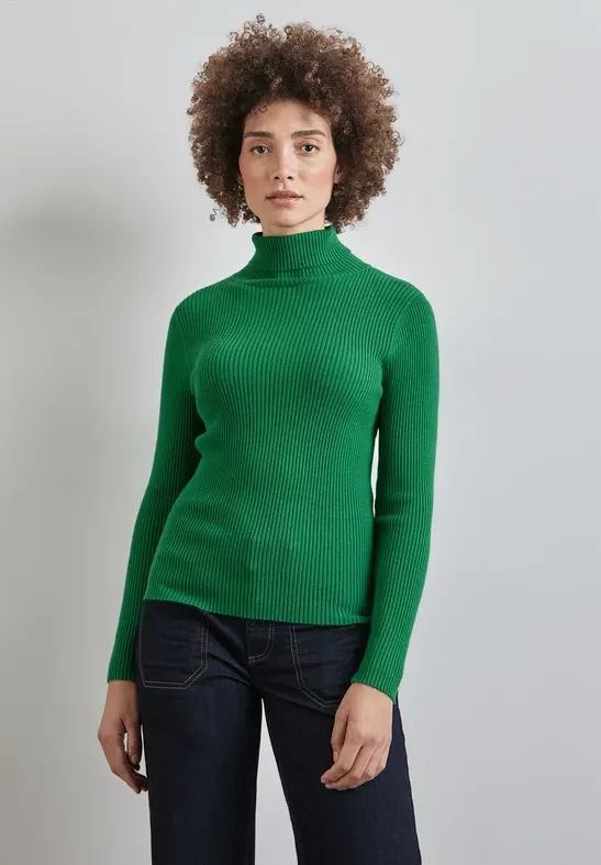 Thumbnail - Street One Frauen Basic Rollkragen-Pullover in Grün, Gr: 42