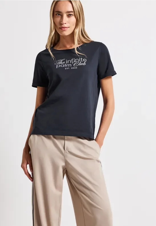 Thumbnail - Street One Frauen T-Shirt mit Wording Artwork in Blau, Gr: 38