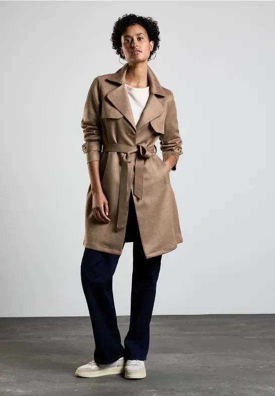 Thumbnail - Street One Frauen Velours-Look Trenchcoat in Braun, Gr: 44