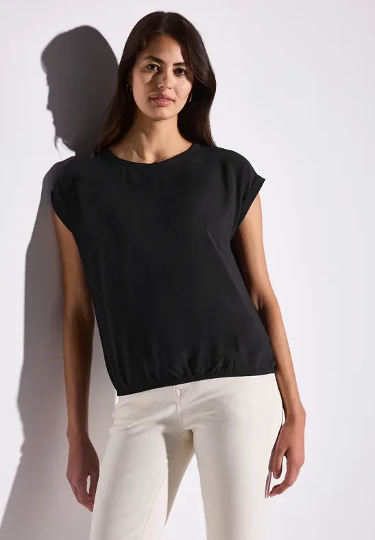 Thumbnail - Street One Frauen Bluse mit elastischem Saum in Schwarz, Gr: 40