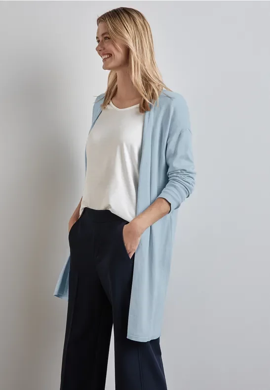 Street One Frauen Langer Feinstrickcardigan in Blau, Gr: 34