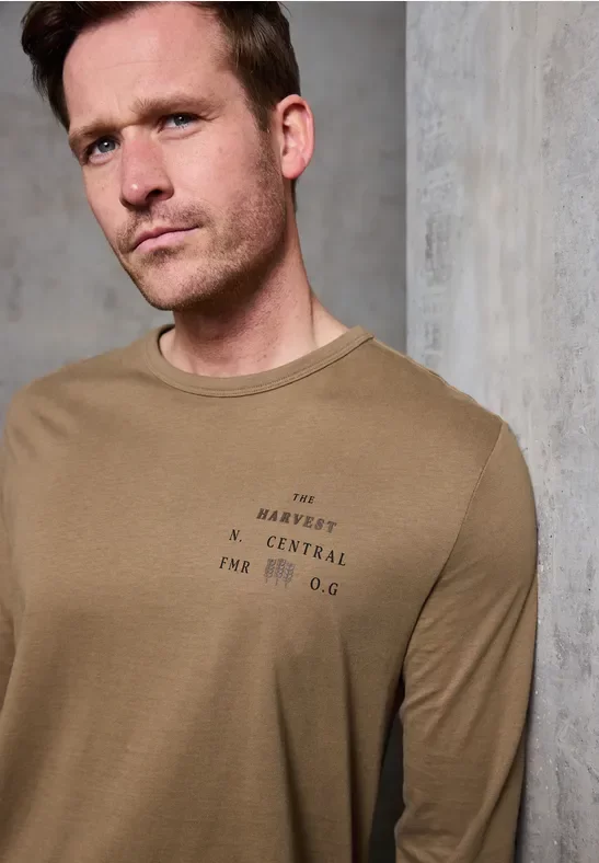 Thumbnail - Street One MEN Männer Softes Wording Langarmshirt in Braun, Gr: 3XL