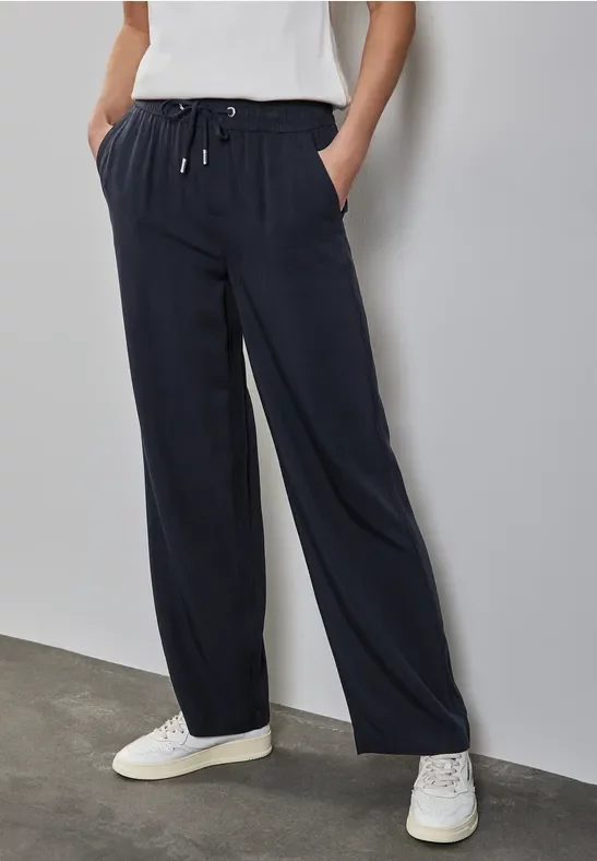Street One Frauen Wide Leg Twill Hose in Blau, Gr: 40
