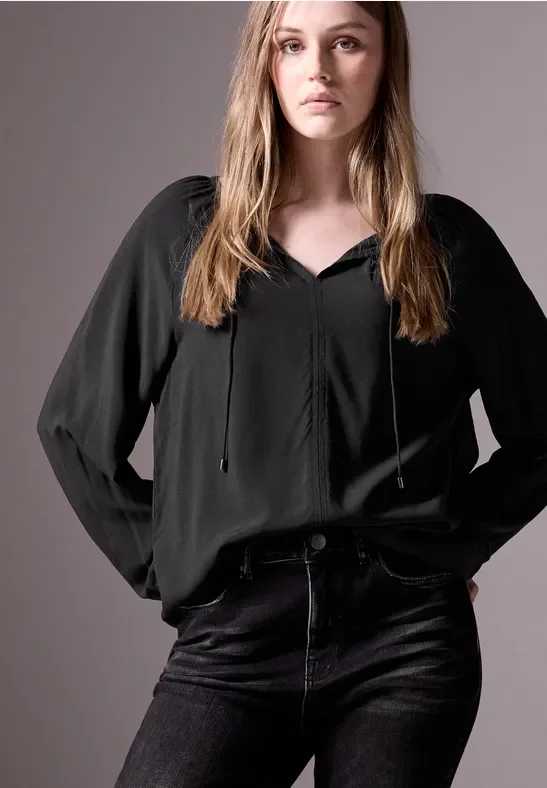 Street One Studio Frauen Bluse mit Raffungen in Schwarz, Gr: 36