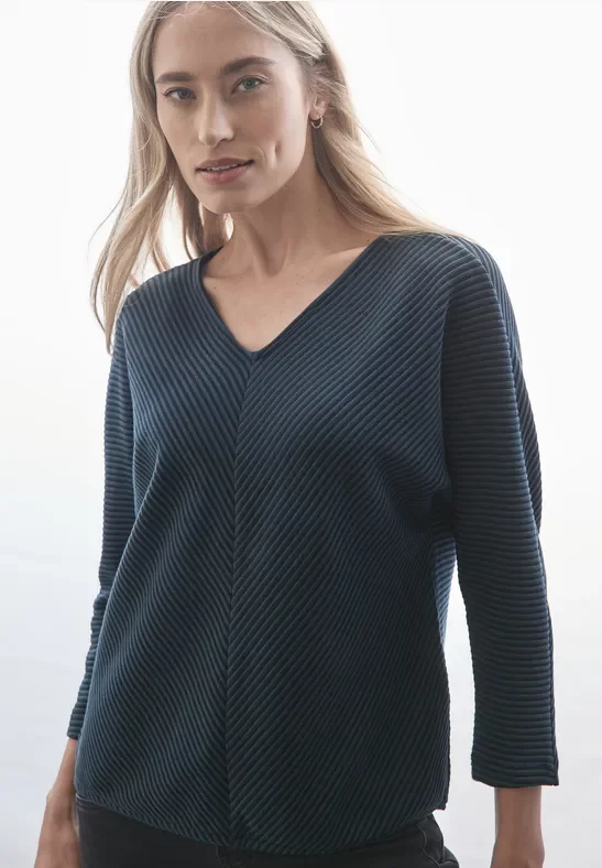 Street One Frauen Shirt mit Diagonalstruktur in Grün, Gr: 36