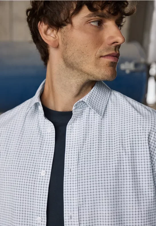 Street One MEN Männer Popeline Minimal Print Hemd in Weiß, Gr: 3XL