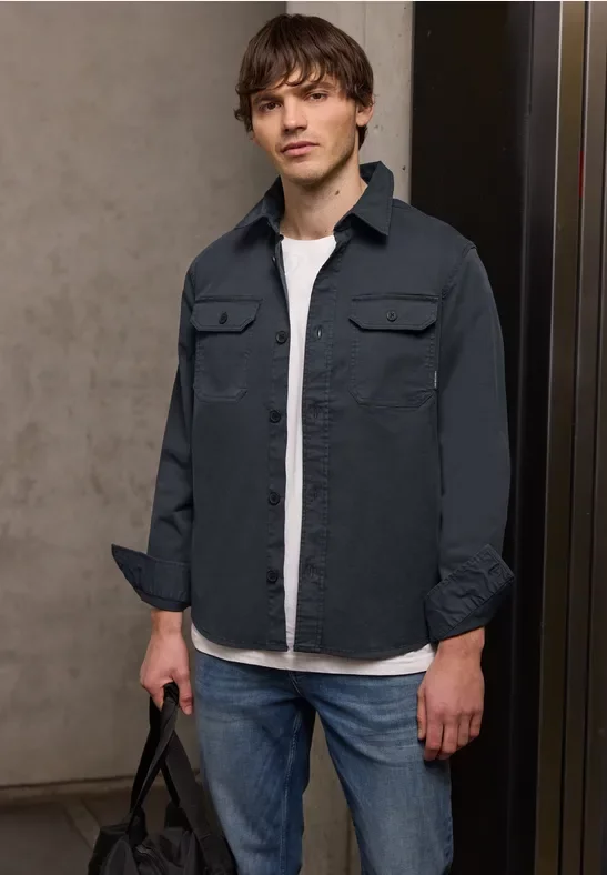 Street One MEN Männer Garment dye Overshirt in Blau, Gr: S