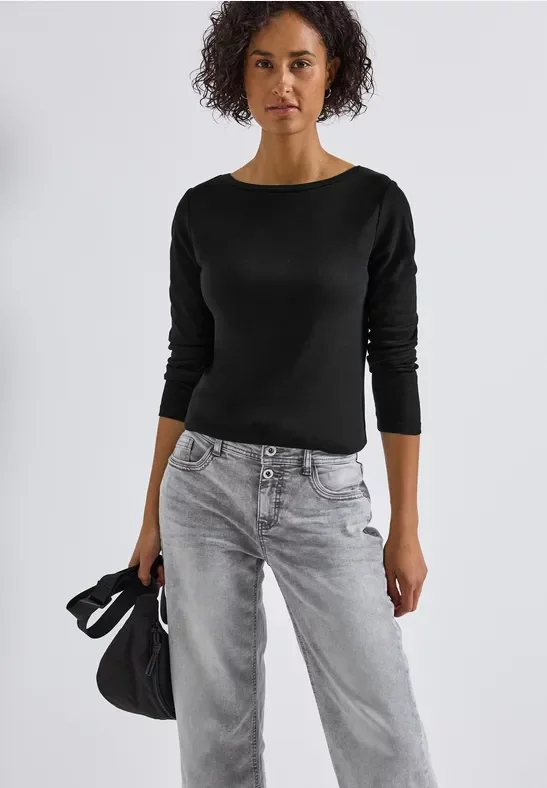 Thumbnail - Street One Frauen Basic Langarmshirt in Schwarz, Gr: 38