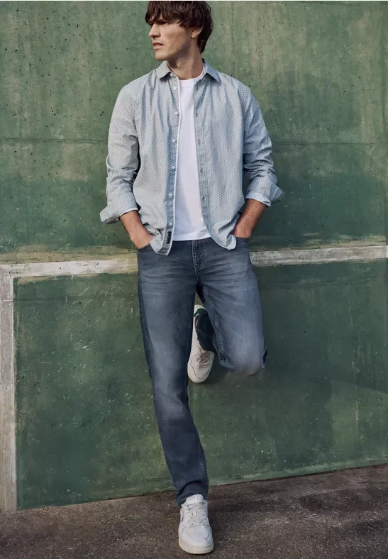 Street One MEN Männer Straight Leg Jeans im Regular Fit in Blau, Gr: 32