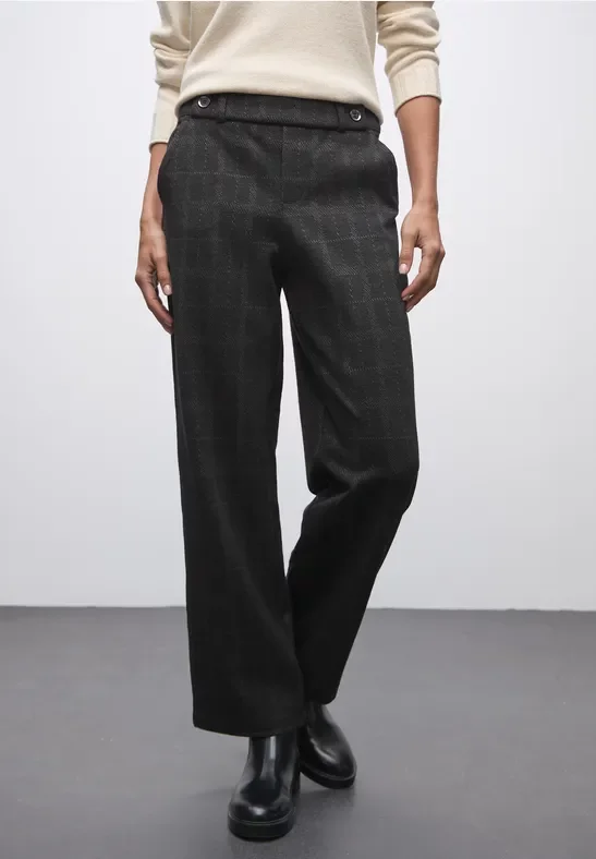 Street One Frauen Karierte Straight Leg Hose in Grau, Gr: 32