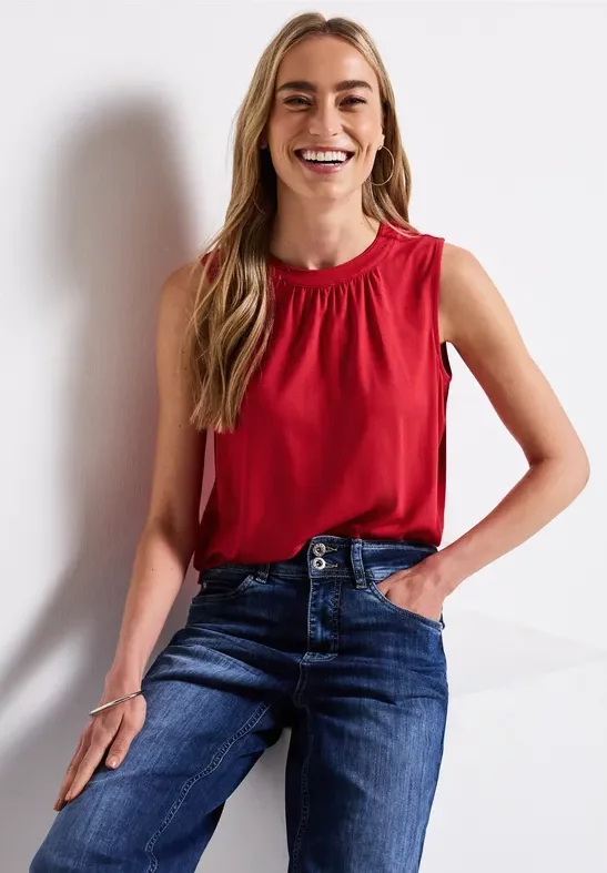 Thumbnail - Street One Frauen Jersey-Top mit Raffung in Rot, Gr: 44